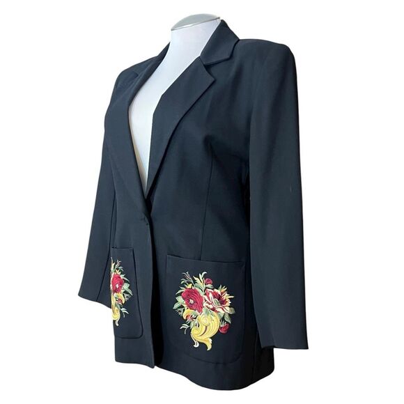 HI Studio Women’s Vintage Black Floral Embroidered Pockets Blazer USA - Picture 2 of 6